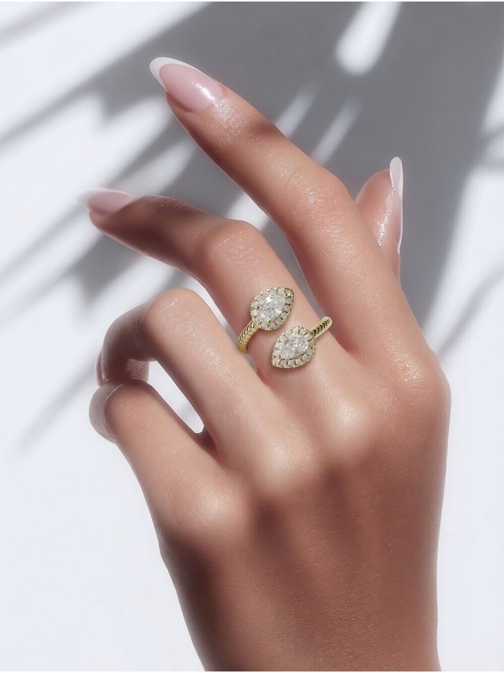 14K Gold Pear Cut CZ Teardrop Ring Toi et Moi Size 6 🆕